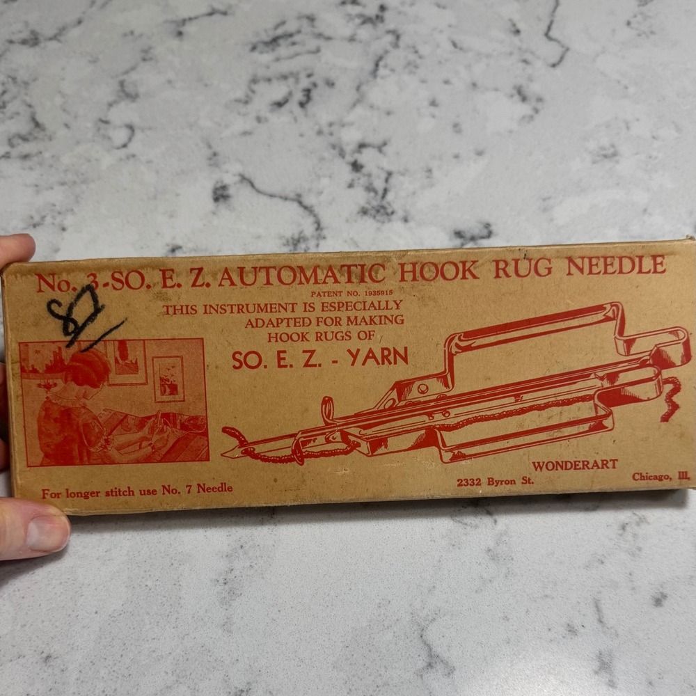 Vintage‎ Wonderart SO. E. Z. Automatic Hook Rug Needle Tool in Box Chicago